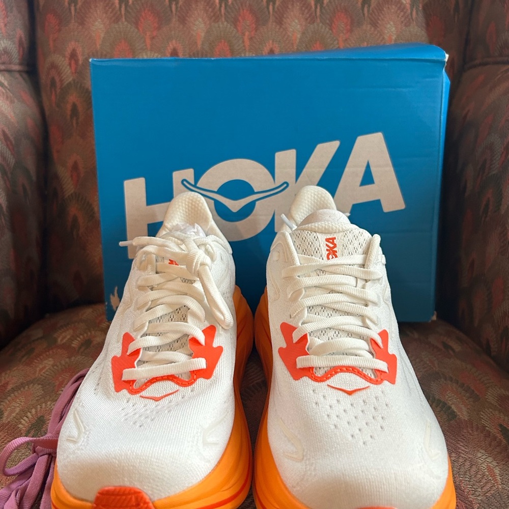 Hoka One One White Sneaker with Orange Accent - Picture 4 of 8